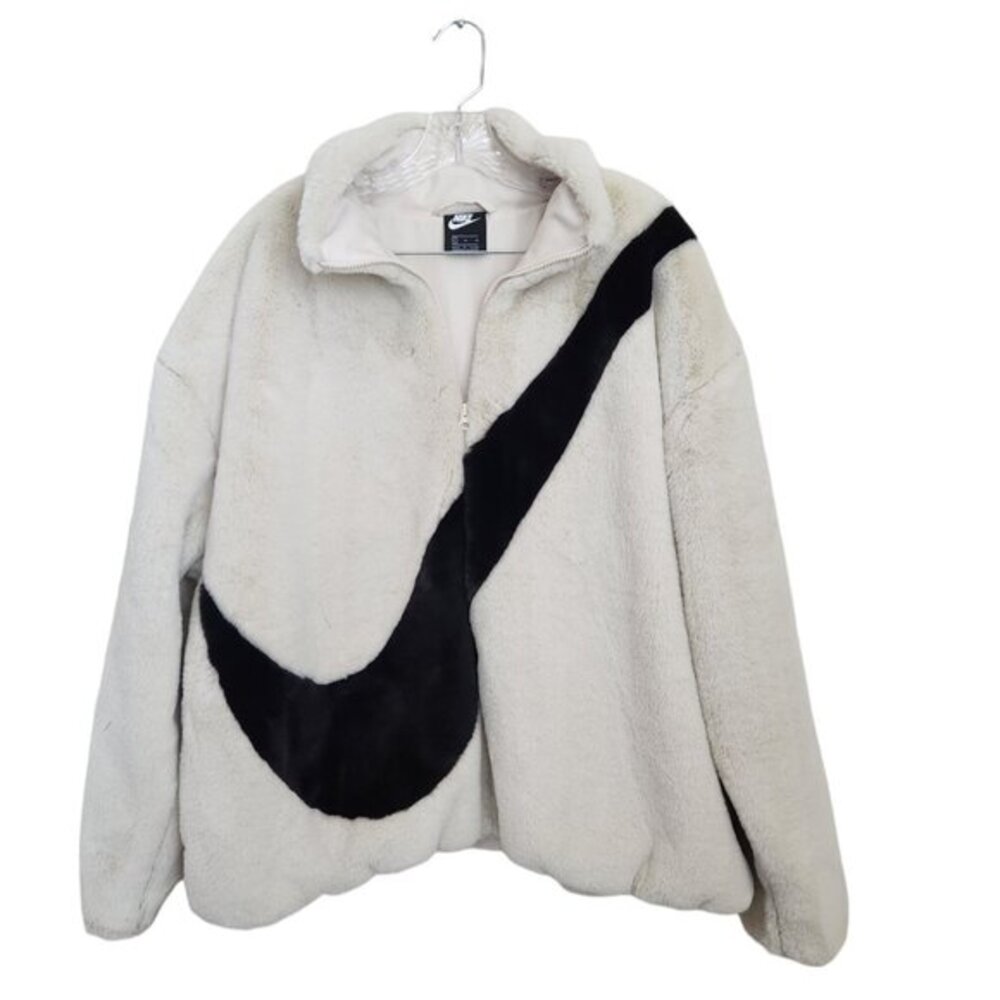 Nike Essentials Women's XL Big Swoosh Faux Fur Logo Full Zip Jacket